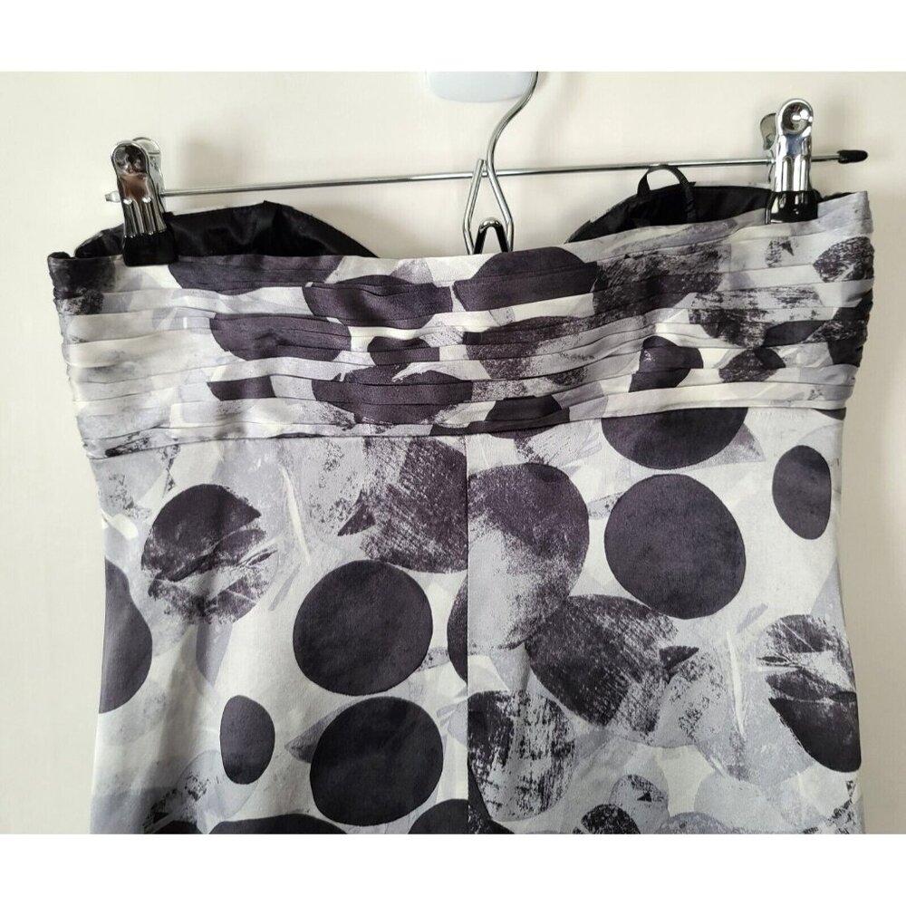 LAUNDRY by Shelli Segal Abstract Print Strapless Silk Mini Dress Sz 2 Black Gray - Picture 7 of 10